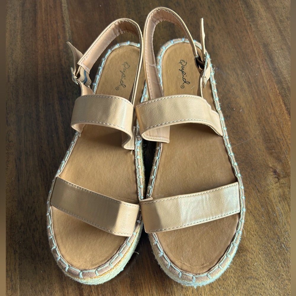 Qupid Tan Espadrille Flatform Sandals
